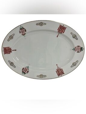 Vintage Chinese Porcelain Oval Serving Platter with Lantern Motif